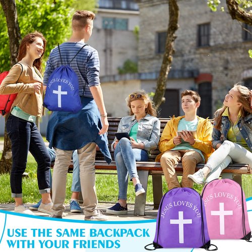 SilTriangle Jesus Loves You Drawstring Backpack Bulk Easter Church Gifts Christian Religious Gift Bag Polyester Backpack (Multicolor,20 Pcs)