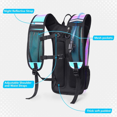NOOLA Rave Hydration Backpack, Water Backpack with 2L Water Bladder, Festival Essential Accessories for Women Men, Hydropack Hydrobag for Festival Gear, Hiking, Running, Biking, Blue