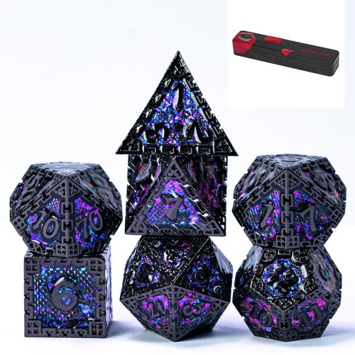 UDIXI Metal DND Dice Set, 7PCS Polyhedral D&D Dice Set Dragon d and d Dice with Gift Box for Dungeons and Dragons Role Playing Games (Purple Sequins)