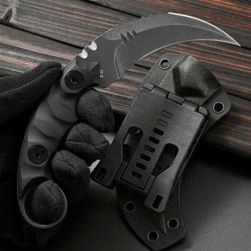 Gtkii GTK691 Fixed Blade Knife D2 Steel Blade Nylon Fiberglass Handle with Kydex Sheath for Outdoor Camping Hunting Hiking Survival EDC Tool(Black)