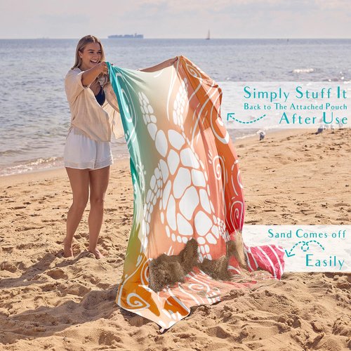 WEKAPO Beach Blanket Waterproof Sandproof Oversized Extra Large Sand Free Beach Mat with Stakes, Storage Bag - Essentials for Outdoor Beach, Picnic (Sea Turtle, 11 X 9 FT (1~10 Person))