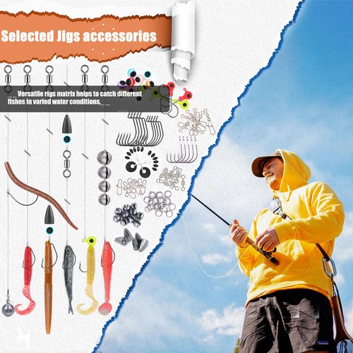 𝗘𝗫𝗔𝗨𝗥𝗔𝗙𝗘𝗟𝗜𝗦 Fishing Gear Fishing Lures Kit 147Pcs Tackle Box Minnow Crankbait Spinnerbaits VIB Jigs Hooks Paddle swimbaits Spoon Jigs, Weights Accessories Bass Lure Fishing Bait Gifts