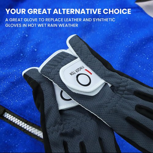 FINGER TEN Golf Gloves Men Right Left Handed Golfer Mens Glove RainGrip Hot Wet Weather Value 6 Pack, All Weather in Black X-Large (Black, Medium/Large, Left)