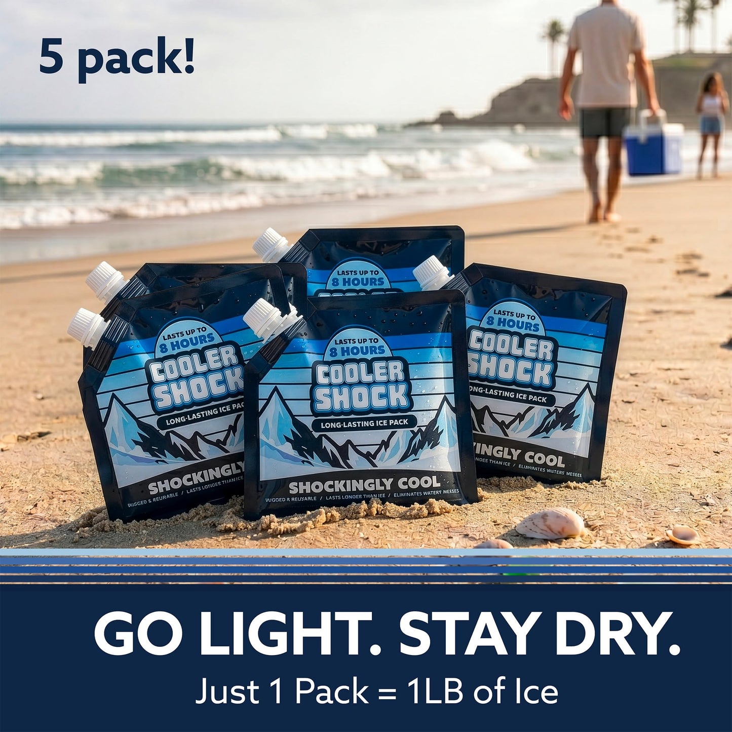 Cooler Shock Reusable Ice Packs for Cooler - Long Lasting Cold Freezer Packs for Coolers and Lunch Boxes - Cooler Ice Packs for Camping Gear, Fishing, Road Trips, Beach Must Haves