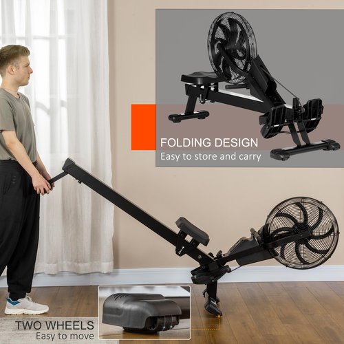 Soozier Air Rowing Machine with LCD Digital Monitor & Steel Frame, Foldable Rower for Home Gym Use