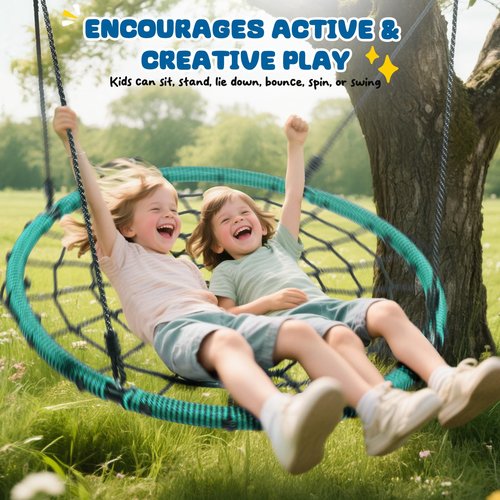 Trekassy 750lbs 40" Spider Web Saucer Tree Swing for Kids Adults, Outdoor Net Swing with Steel Frame and 2 Hanging Straps-Green