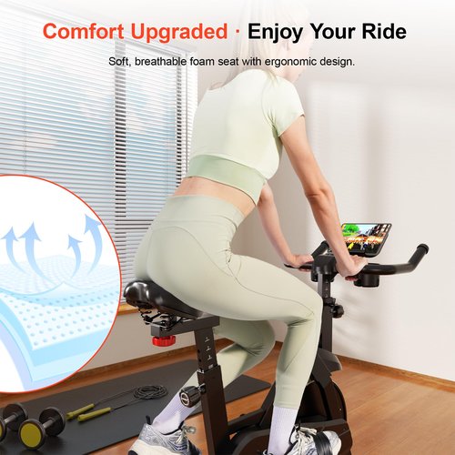 Exercise Bike, 32-Level Magnetic Resistance Stationary Bikes for Home, Low Noise Indoor Cycling Bike with 300lbs Weight Capacity, Workout Bike with Pad Mount, LCD Monitor and Cup Holder for Home Gym