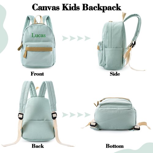 MT WORLD Daycare Backpack - Personalized Canvas Backpack with Name - Classic 15inch Daypack with Back Pocket - Custom Daycare Diapering Bag for Overnight Travel Birthday Gifts (Lake Green, Large)