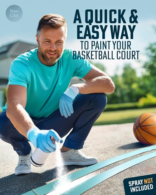 STENCILIT Basketball Court Stencil Kit for Concrete - Thick Plastic, Professional Kit for Driveway & Concrete, Reusable, Easy Assembly, Key & 3Point Lines Basketball Stencil