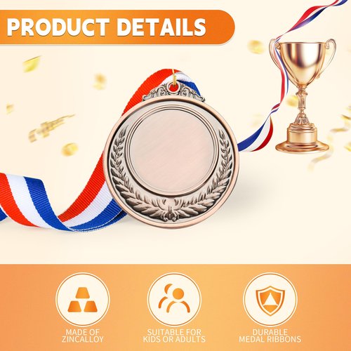 TREEHAC 50 Pcs 2.56 Inch Zinc Alloy Blank Medals with Antique Red Finish and Neck Ribbons for Custom Awards in Sports School DIY Events and Competitions
