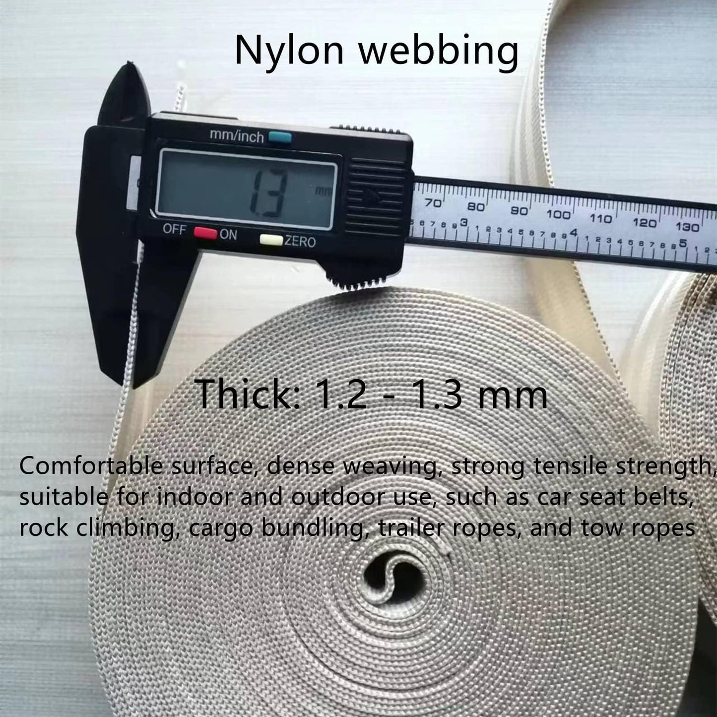 2 Inch Nylon Webbing Strap Beige, 5 Yard Webbing Roll, Heavy Duty Nylon Strapping for Indoor Outdoor Gear, DIY Crafting, Repairing
