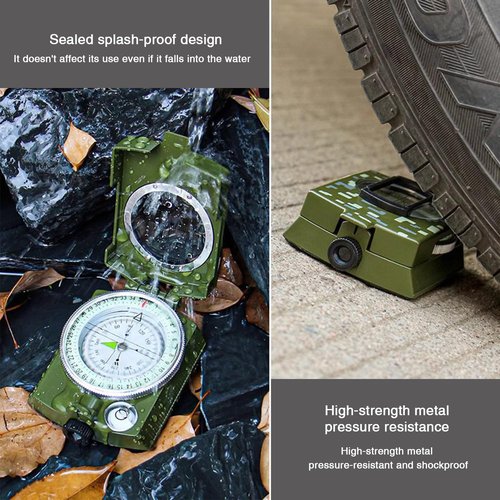American Style Professional Military Compass, Metal with Lens Magnification - Waterproof, Shockproof & Night-Glow Dial for Outdoor, Camping, Hiking Survival Gear (Army Green)