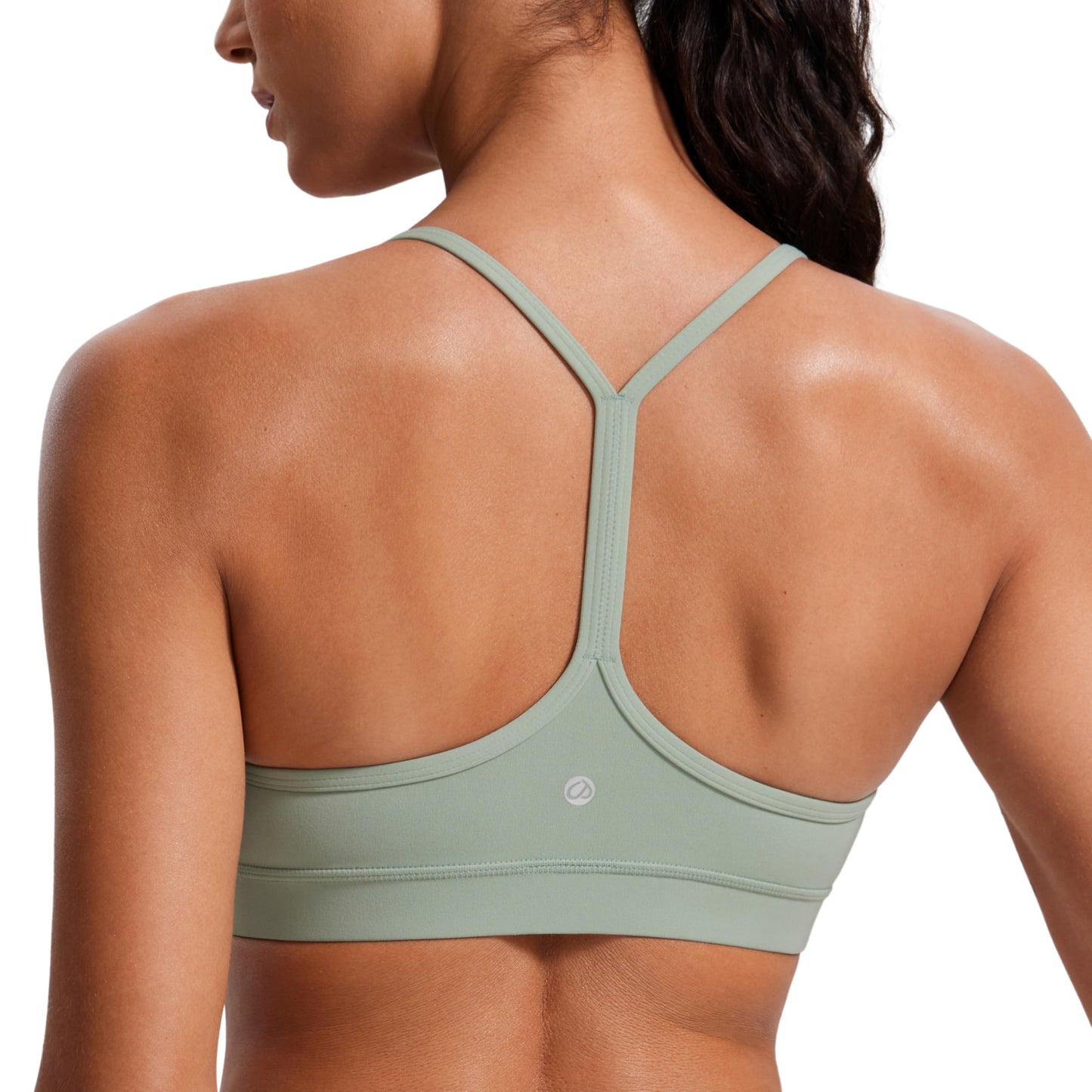 CRZ YOGA Butterluxe Y Back Sports Bras for Women - Padded Racerback Low Impact Spaghetti Thin Strap Workout Yoga Top Green Palm Court X-Small