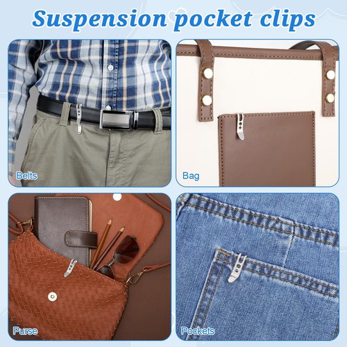 Tweruna 5 Pack Deep Carry Pocket Clip with Keychain, Heavy Duty Stainless Steel Multi-purpose Belt Clip, Portable Suspension Keychain Pocket Clips