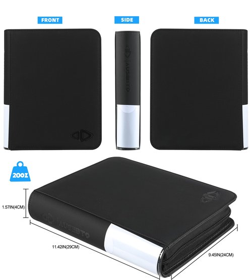 AUSIIBTO Top Loaders Card Binder, 128 Cards, 4 Pocket Side-Loading Pages Compatible for 3" x 4" Toploaders Sleeves, Collectible Football, Baseball Trading Card Albums