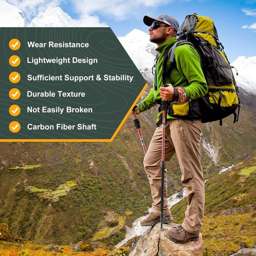 Carbon Fiber Trekking Poles, Lightweight Adjustable Hiking Poles with Cork Grips, Pair of 2 Walking Sticks Balance Support for Women and Men