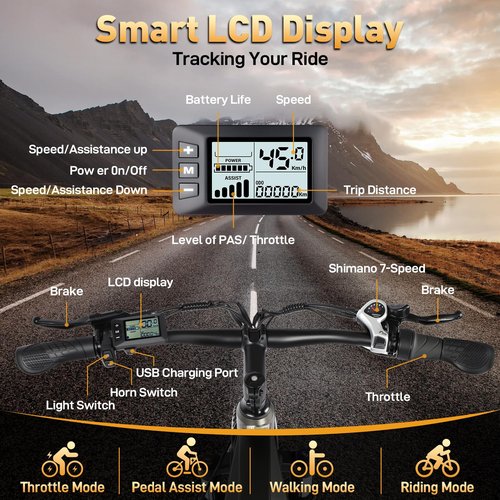 TKLINS Electric Bike for Adults, 28MPH Max Speed Fat Tire Dirt E-Bikes, 1500W Peak Motor Ebikes, 48V14.5AH Battery 7 Speed 40 Miles Max Range E Bikes for Mountain, Commuting
