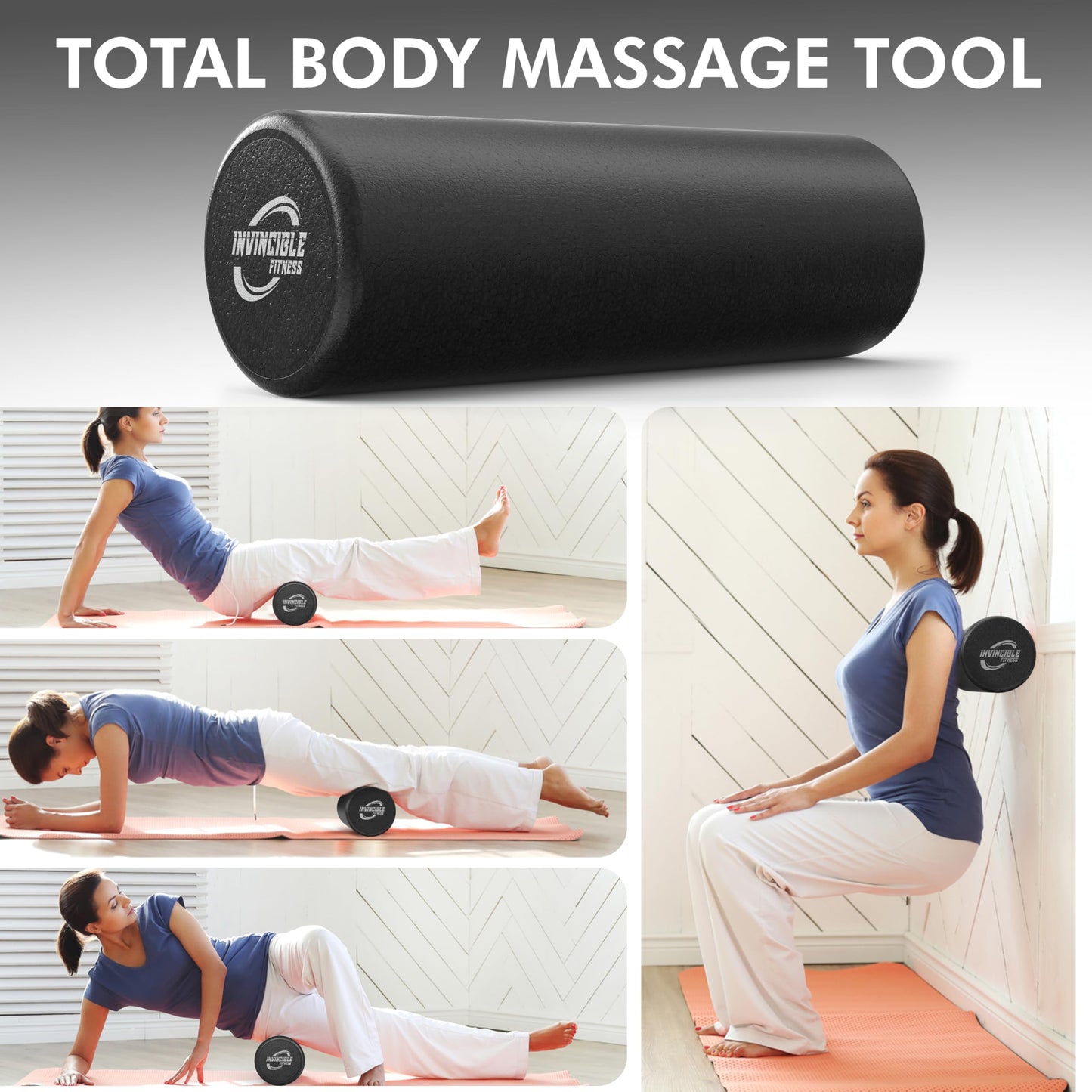 Invincible Fitness 17'' EPP Foam Roller for Deep Tissue Massage – Enhance Recovery, Relieve Pain, and Boost Mobility for a Stronger, Healthier You (Black)