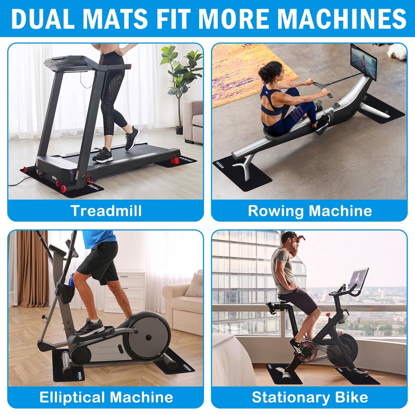 2PCS Peloton Exercise Bike Mat for Carpet & Hardwood Floors, Non-Slip Mat Compatible with Stationary Spin Bike, Concept 2 Rowing Machine, Workout Mat for Bike Trainer