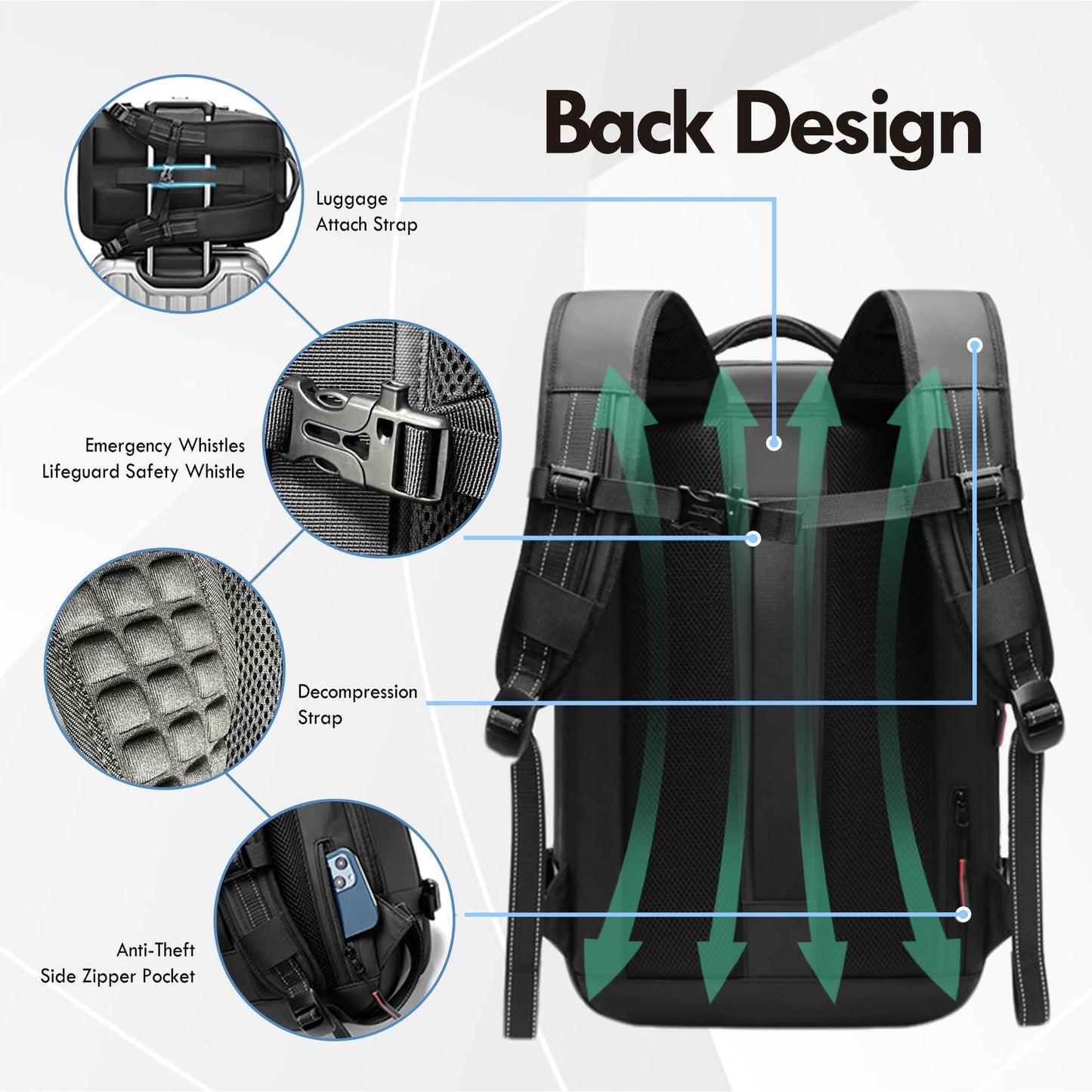 IKYWT Vacuum Seal Backpack Travel 60L Expandable Air Compression System, Airback Vacpack Backpack TSA Lock Water Resistant Carry-On Luggage (Black, with Pump)