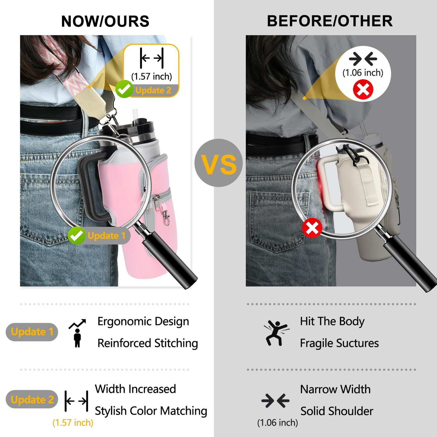 Water Bottle Carrier Bag with Canvas Shoulder Strap for Stanley 40 oz Tumbler with Handle, Water Bottle Holder Pouch with 6.7'' Phone Pocket for Stanley Cup Accessories, Birthday Gifts for Men Women