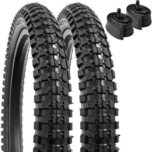 YUNSCM 2-PCS 16" Bike Tires 16x2.4/64-305 and 16" Heavy Duty Bike Tubes Schrader Valve Compatible with Mountain Bike 16 x 2.35 16 x 2.40 Bike Bicycle Tires and Tubes (Y-1092)