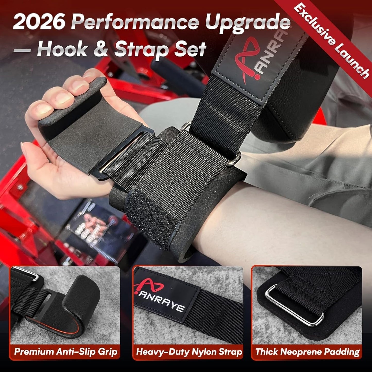 Weight Lifting Hooks & Wrist Straps Set – Lifting Hooks with Anti-Slip Grip, Adjustable Wrist Wraps for Weightlifting, Deadlifts, Powerlifting, Gym Straps for Men and Women