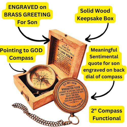 Gift for Son from Mom Dad | Engraved Compass 2" - Father to Son Gifts, Mom to Son Gifts for Graduation, Birthday Baptism Confirmation Communion (Son - I Love You)