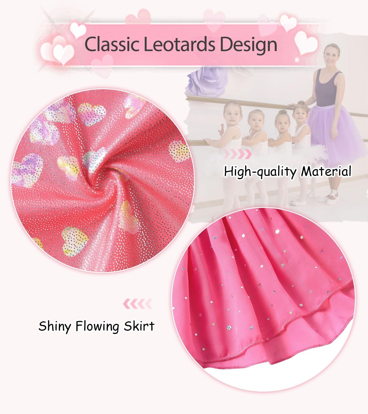 Idgreatim Leotards for Girls Gymnastics 6T 7T Ballet Leotard Outfits with Removable Skirt Hollow Back Dance Dress with Hair Scrunchie