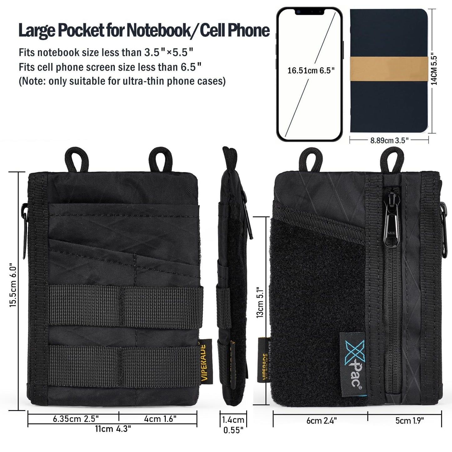 VIPERADE VE18 EDC Pouch, Pocket Organize for Men, EDC Pocket Organizer, 3 Slots with 2 Zipper Pockets, Multitool Pouch