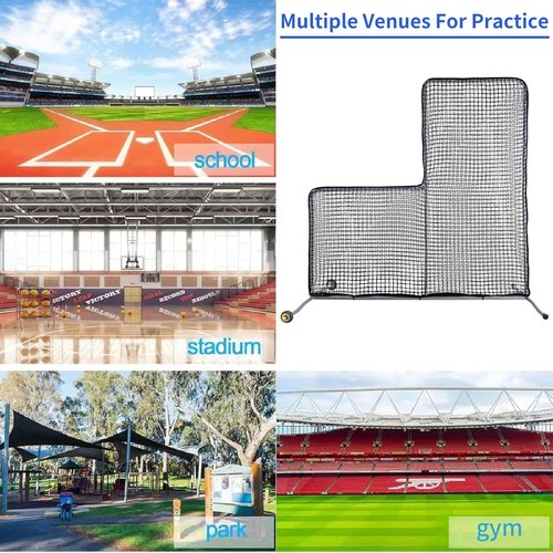 Gulfmore Portable 7x7 ft Baseball L Screen Pitching Protector Net,Pitcher Safety Protective Nets,Softball L-Screen Net with Wheels Easy to Move.