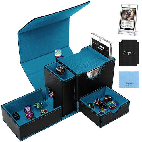 Stepane MTG Commander Deck Box, 5 in 1 Collectible Trading Card Storage Box, MTG Deck Box, Travel Essentials for MTG, PTCG TCG enthusiasts Black/Cyan