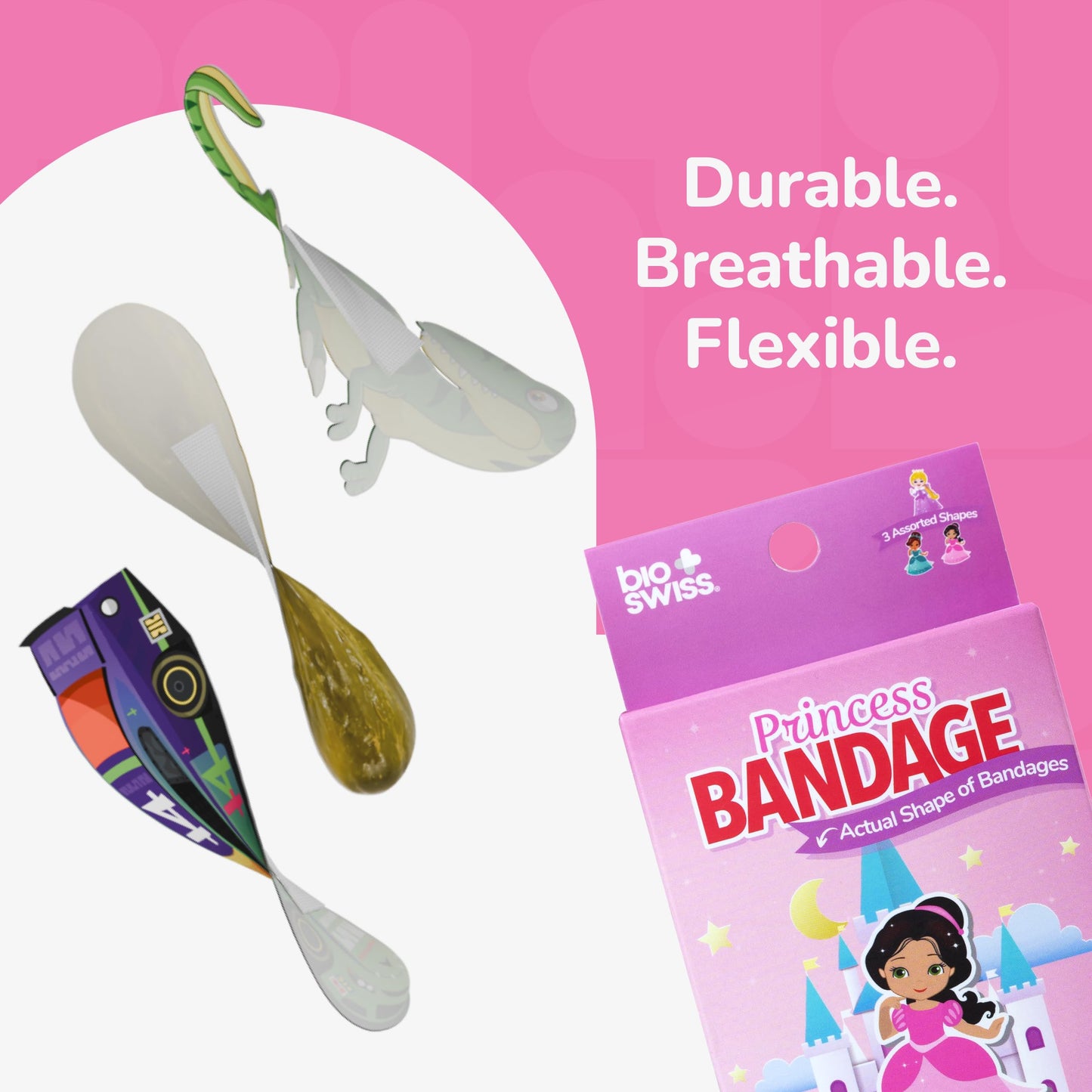 BioSwiss Bandages, Princess Shaped Self Adhesive Bandage Set, Latex Free, Sterile Wound Care, 24 Count