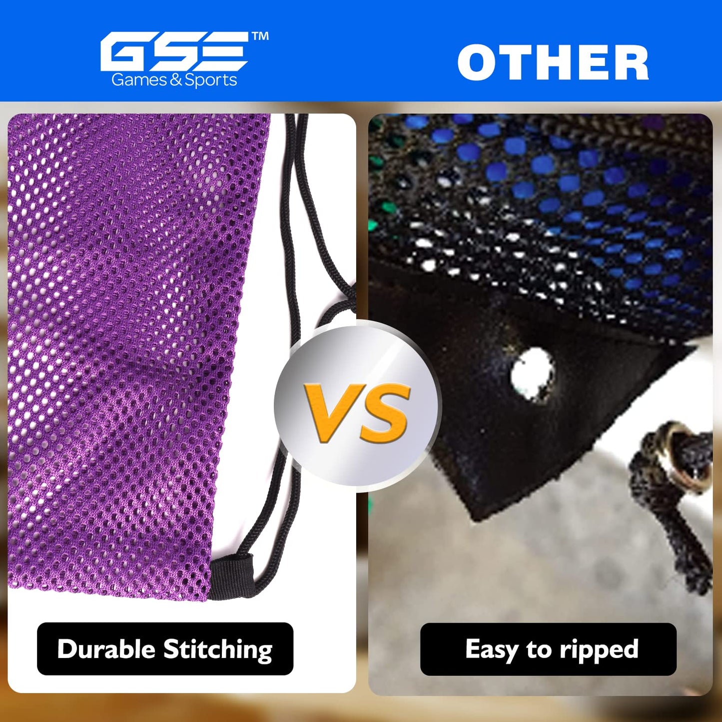 GSE Games & Sports Expert 19"x15" Purple Mesh Backpack Bag. Mesh Drawstring Sports Equipment Sackpack for Gym Gear, Swimming, Toys, Baseballs/Softballs, Pickleballs