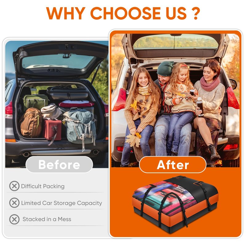 WdfCariP Car Rooftop Waterproof Bag,20 Cubic Feet Large Capacity Waterproof Car Rooftop Cargo Carrier Roof Bag for All Vehicle with/Without Racks-Anti-Slip Mat,10 Straps,6 Door Hooks,Luggage Lock