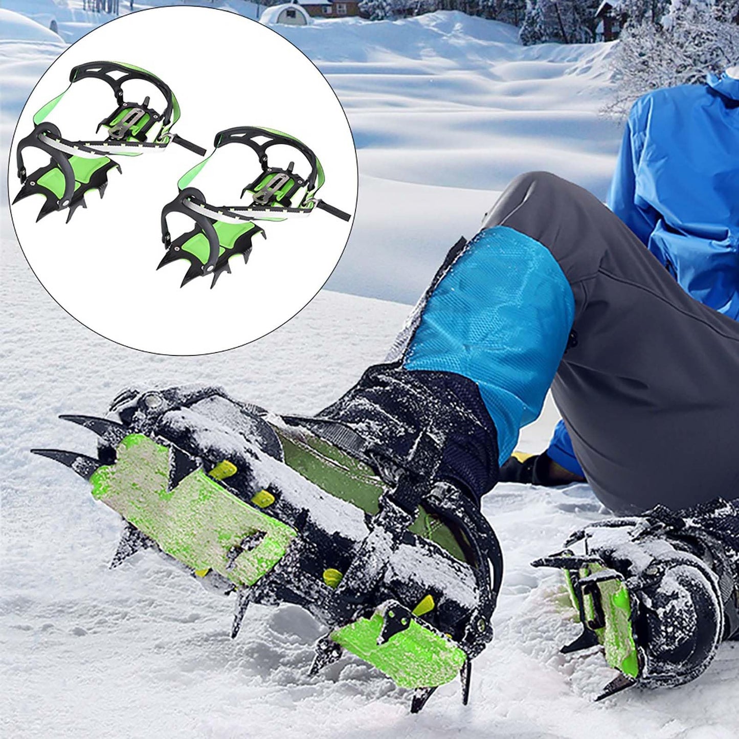 Ice Crampons Shoe Grips, 1 Pair 14 Teeth Antislip Spikes Cleats for Outdoor Snow Hiking Climbing