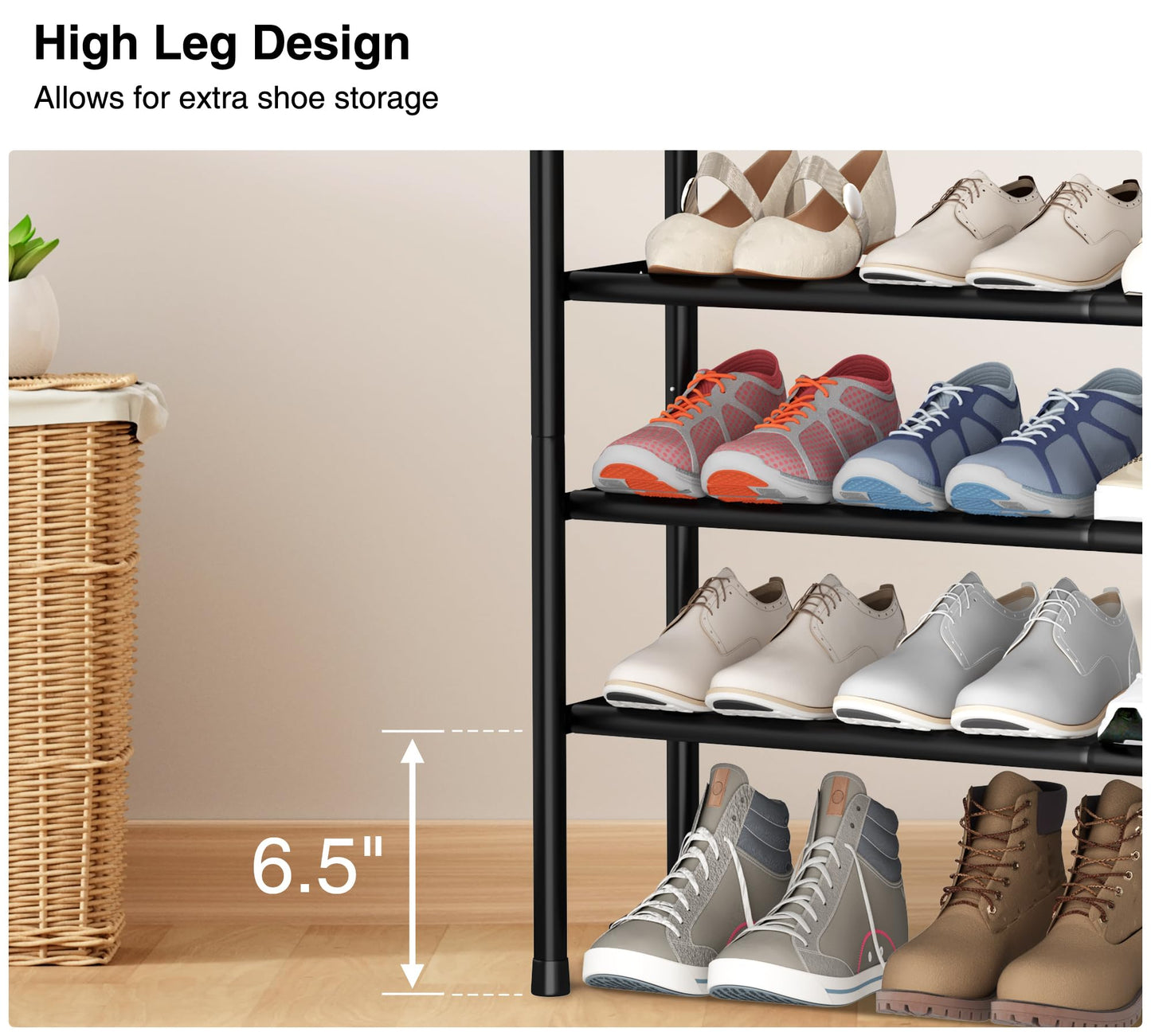 STO STO Long Expandable Shoe Rack 4-Tier, Adjustable Length 33.7”–47.5” Shoe Organizer, Metal Shoes Storage Shelf, Holds Up to 30 Pairs, Non-Slip Feet, for Closet, Entryway, Hallway, Front Door, Black