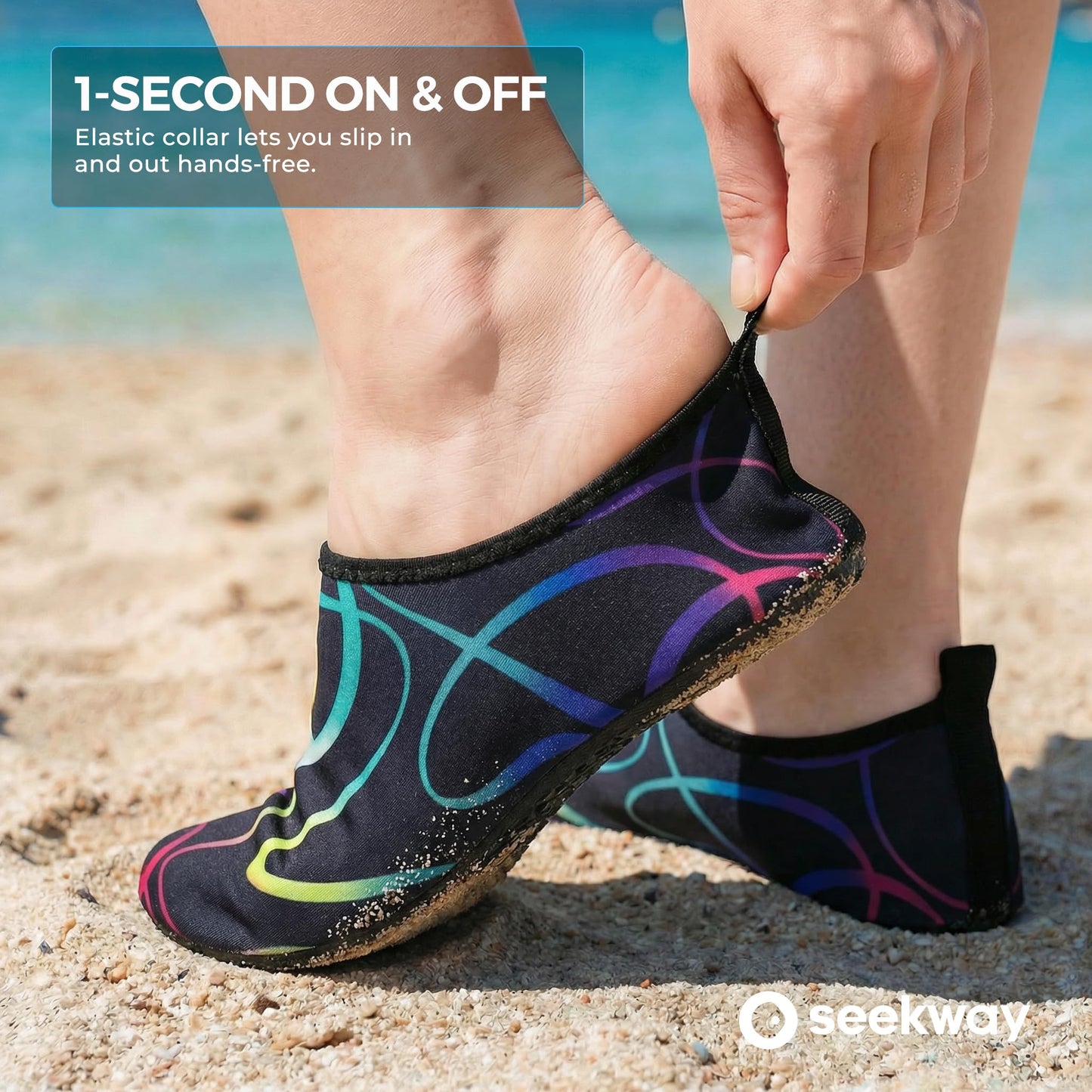 SEEKWAY Water Shoes Women Men Adult Quick-Dry Aqua Socks Barefoot Non Slip for Beach Swim River Pool Lake surf Black Size SK002