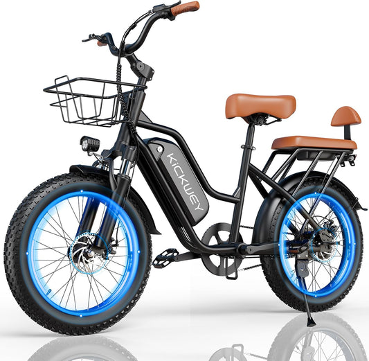 2 Seater Electric Bike Adults,1500W 30MPH 33-70Miles 48V 20AH Removable Battery Ebike 20" x 3.0 Fat Tire Beach Mountain Commuting Electric Bicycles W/Fork Suspension UL2849