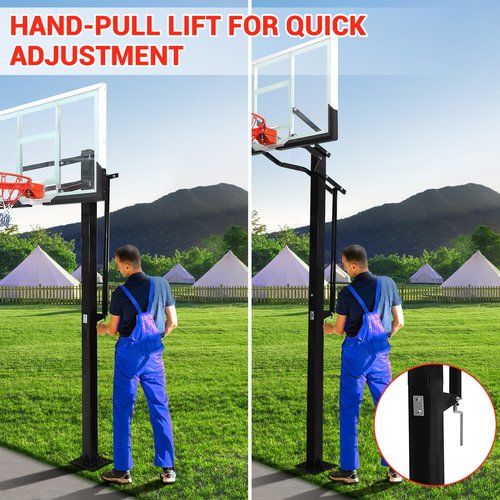 Inground Basketball Hoop Outdoor, 8-10ft Quick Adjustable Basketball Hoop In Ground with 55" Shatterproof Tempered Glass Backboard