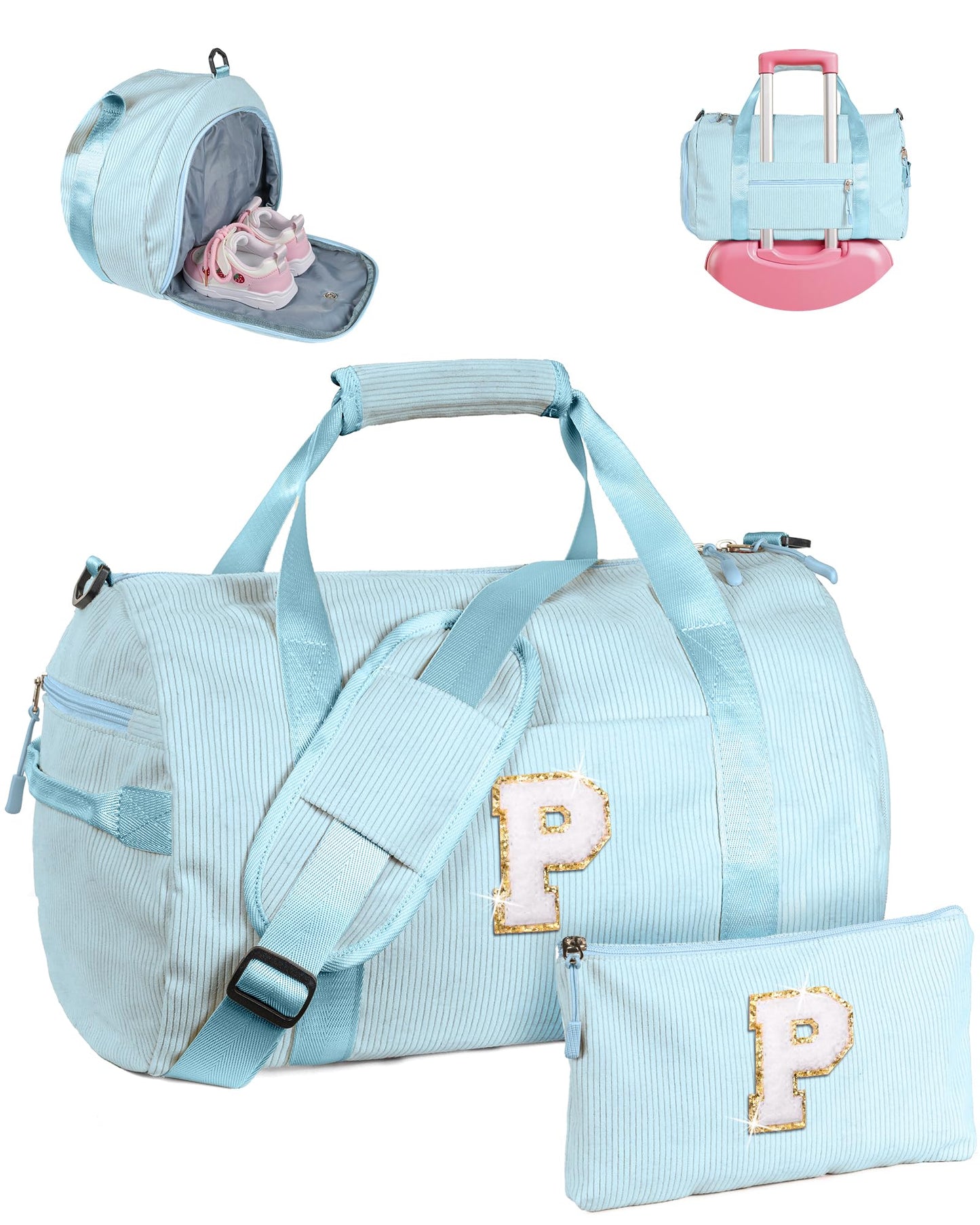 Vogewood 13 Year Old Girl Birthday Gifts, Girls Gym Bag, Kids Personalized Dance Bags with Shoe Compartment, Customized Travel Duffle with Toiletry Bag, Daughter Niece Sister Trendy Stuff (Letter P)