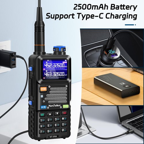 MaxTalker 5RM Ham Radio Handheld: 10W MT-5RM Ham Rasios Long Range with NOAA Weather Receiver, Upgraded Antenna,Speaker Mic,Programming Cable,2500mAh Battery Type-C Charging for Work，Camping, 2 Pack
