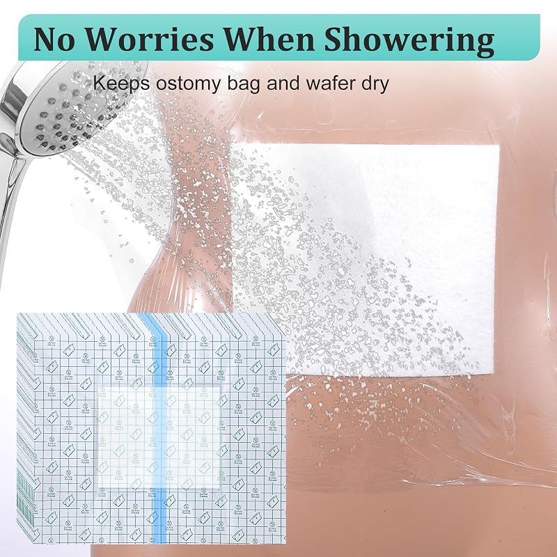 Sibba 10” x 12” Wound Shower Cover Shields – 30 Pcs Transparent Waterproof Ostomy Bag Protectors