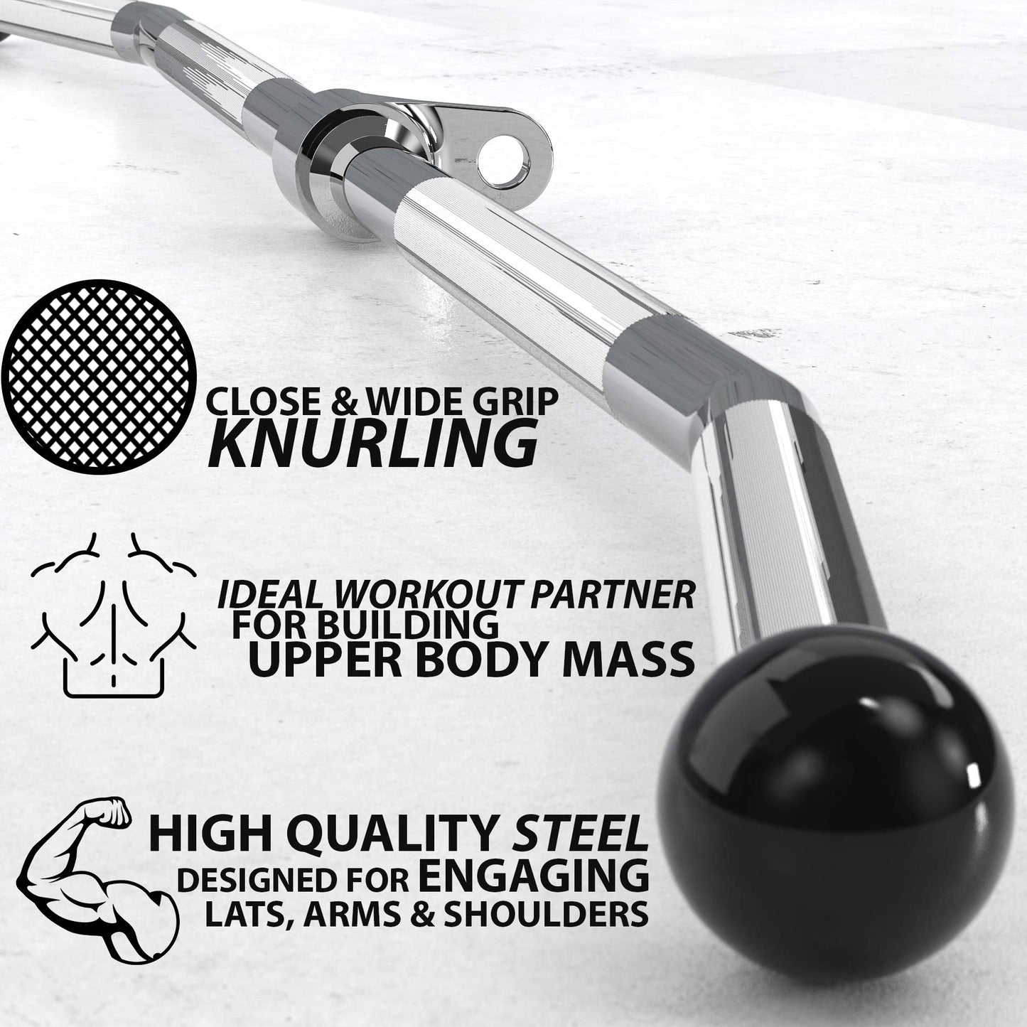 Synergee Lat Bar 48" – Wide and Narrow Grip Cable Attachment
