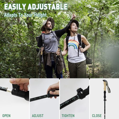 Collapsible Hiking Trekking Poles，2 Pack Telescopic Trekking Poles，Lightweight Aluminum Alloy with Shockproof and Quick Lock，Suitable for Hiking, Camping, Mountaineering and Traveling