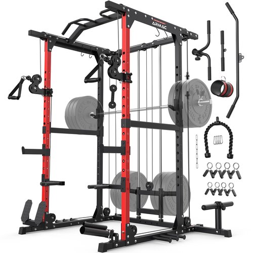 ARMAC Power Cage,Power Rack with LAT Pulldown,Multi-Function Training Attachments for Home Gym Fitnees Equipment,1500LBS