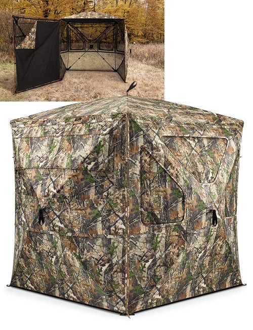 TIDEWE See Through Blind 360° Silent with Swing Door, 2-3/3-4 Person Pop Up Ground Blind with Detachable Blackout Panel & Carrying Bag, Portable Resilient Tent