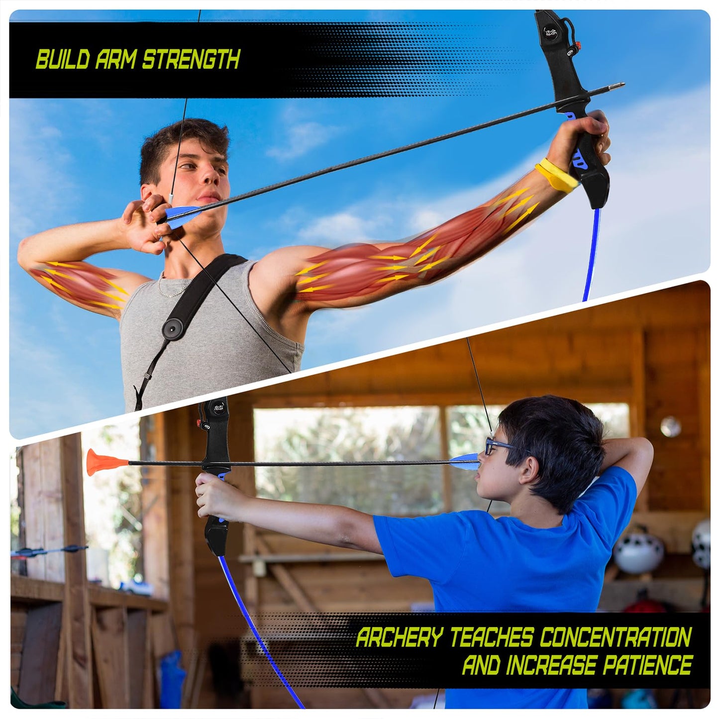 crazymouse Bow and Arrow for Teens Beginners Adults Recurve Bow Set 8 Arrows 5 Target Face Archery Longbow Kit Backyard Games Gift for Outdoor Sports (Blue Archery Bow Set)
