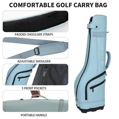 Golf Carry Bag PU Waterproof Small Lightweight Holds a Full Set of Clubs for Travel Driving Range Practice with Shoulder Strap Easy Transport for Women Men(Blue)
