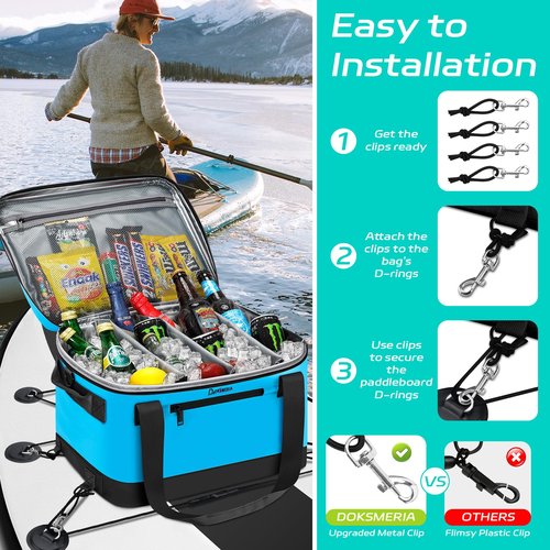 Paddle Board Cooler Waterproof, Doksmeria Super Capacity SUP Paddleboard Deck Cooler with Shoulder Strap & 6 Elastic Rope Clips, Paddle Board Accessories Bag for Stand Up Paddleboard and Kayak